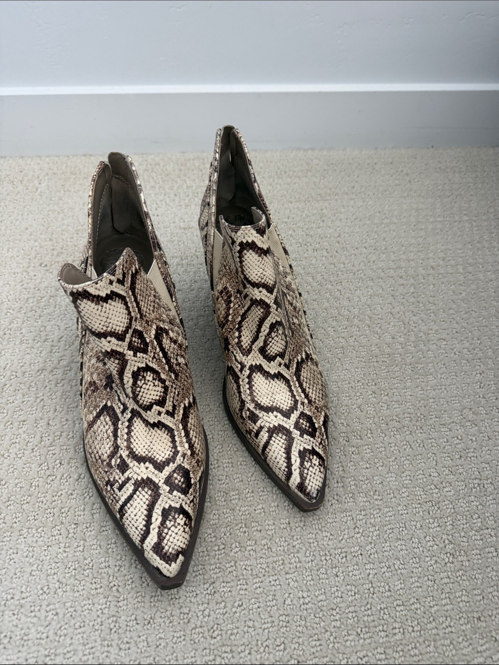 Vince Camuto Snake-Print Pointed Ankle Booties - Beige/Brown